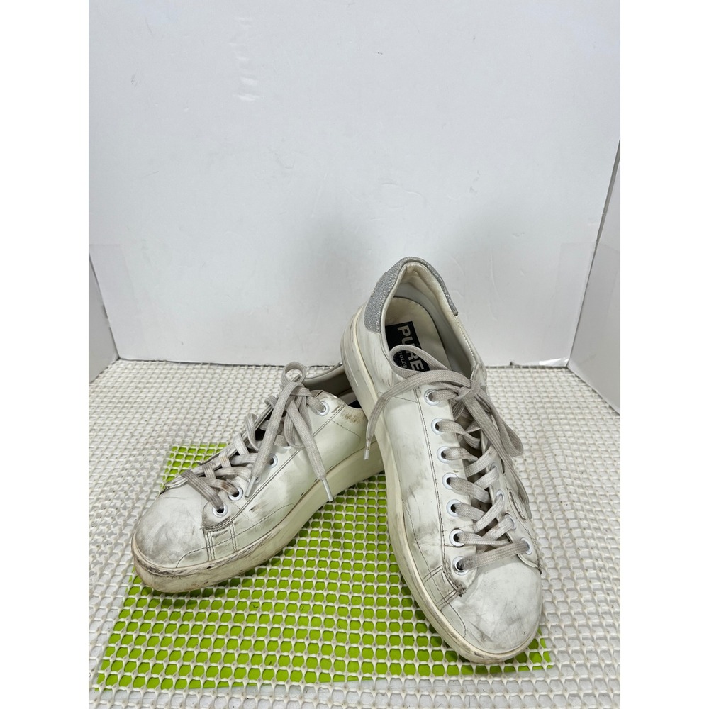 Golden Goose Pure-Star W's 8 IT 38 White LeatherSilver Glitter Sneakers Stains